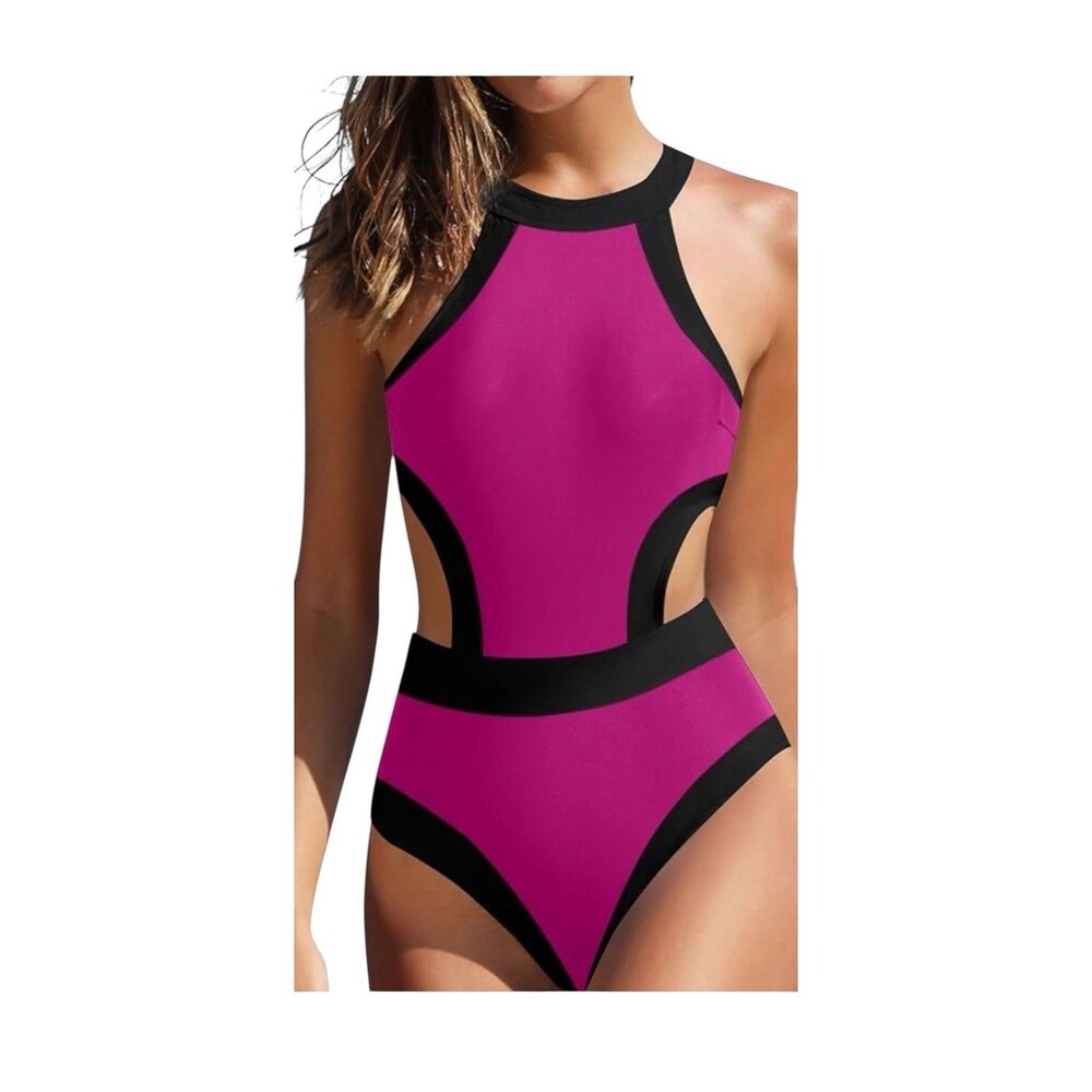 Holipick Women’s One piece Swimsuit Side Cutouts Size M NWT Hot Pink And Black